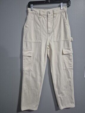 PacSun y2k summer beige Womens Highrise Carpenter cargo white utility Pants 25
